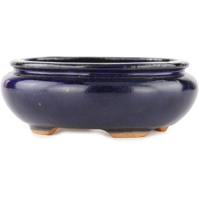 Pot à bonsaï ovale bleu par Hattori - 120 x 102 x 45 mm