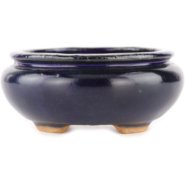 Oval blue bonsai pot by Hattori - 120 x 102 x 45 mm