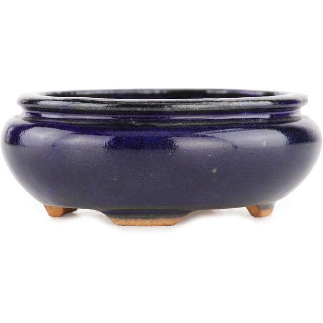 Pot à bonsaï ovale bleu par Hattori - 120 x 102 x 45 mm