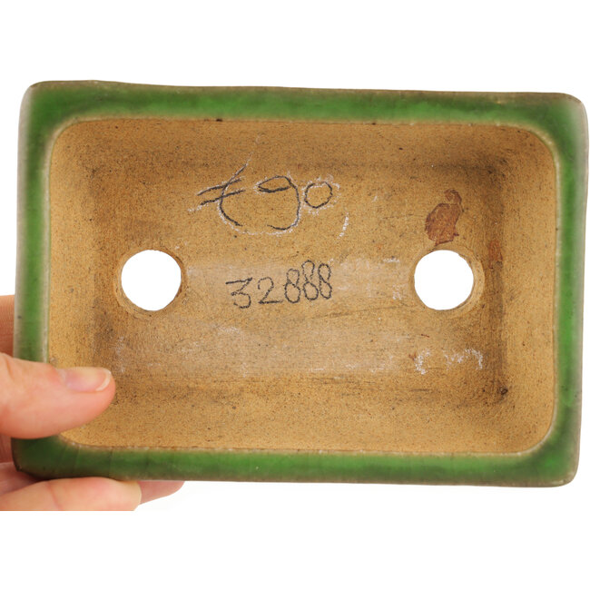 Rectangular green craquelé bonsai pot by Hattori - 130 x 90 x 36 mm