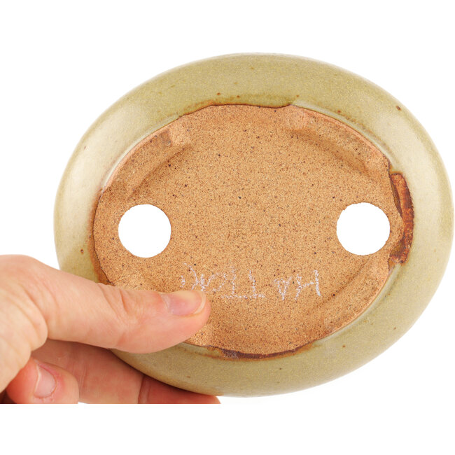 Pot à bonsaï ovale blanc cassé par Hattori - 116 x 101 x 47 mm