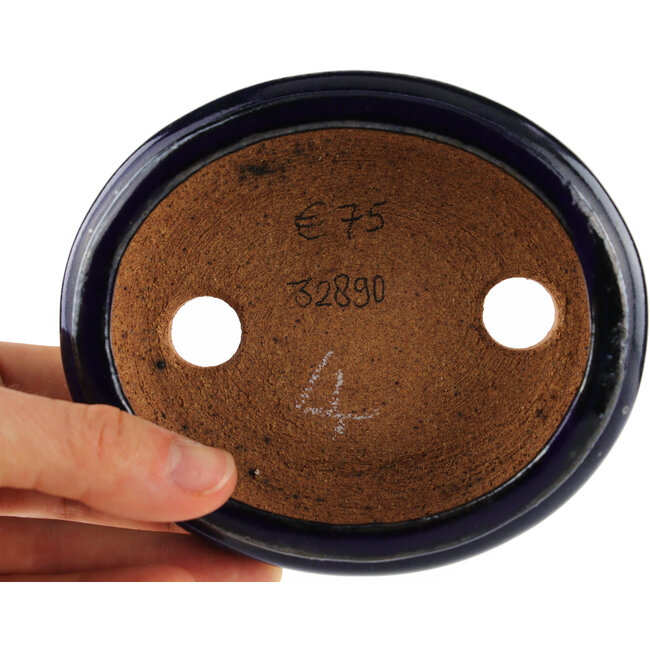 Oval blue bonsai pot by Hattori - 120 x 102 x 45 mm