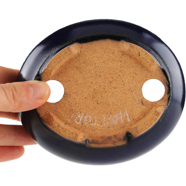 Oval blue bonsai pot by Hattori - 120 x 102 x 45 mm