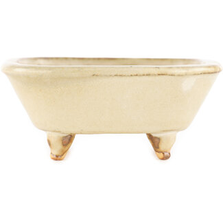  Hattori Tomoyuki 102 mm square white bonsai pot by Hattori, Tokoname, Japan