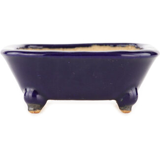  Hattori Tomoyuki 104 mm square blue bonsai pot by Hattori, Tokoname, Japan