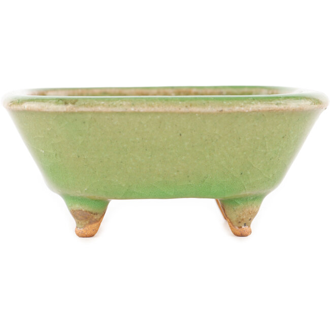 Vierkante groene craquelé bonsai pot van Hattori - 105 x 103 x 45 mm