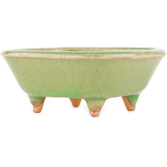 Pot à bonsaï carré vert craquelé par Hattori - 105 x 103 x 45 mm