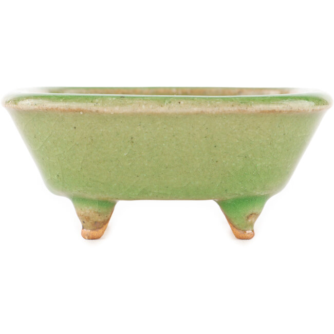 Square green craquelé bonsai pot by Hattori - 105 x 103 x 45 mm