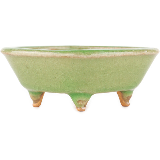 Square green craquelé bonsai pot by Hattori - 105 x 103 x 45 mm