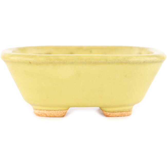 Square yellow bonsai pot by Hattori - 104 x 103 x 40 mm