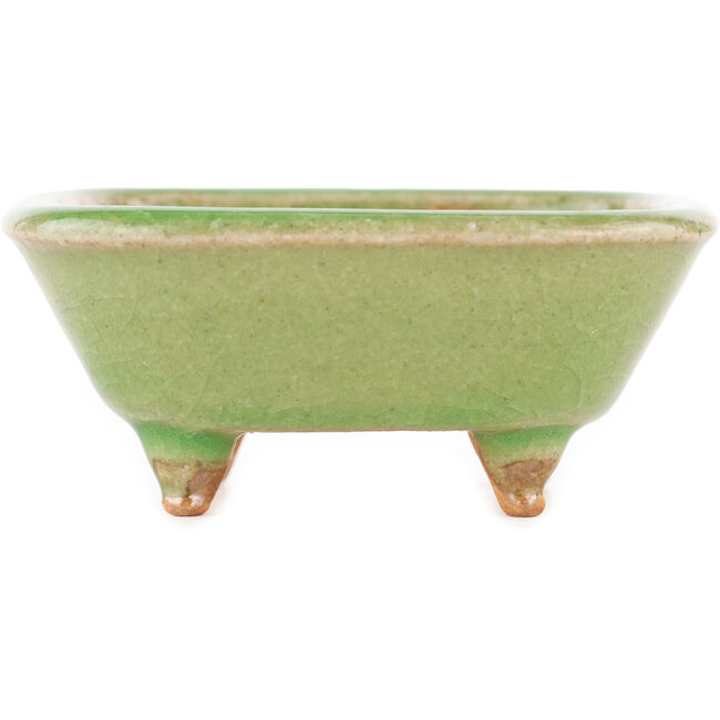 Quadratischer grüner Craquelé-Bonsai-Topf von Hattori - 105 x 103 x 45 mm