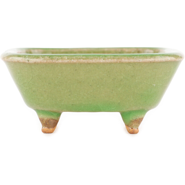 Pot à bonsaï carré vert craquelé par Hattori - 105 x 103 x 45 mm