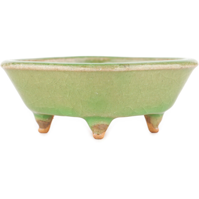 Square green craquelé bonsai pot by Hattori - 105 x 103 x 45 mm