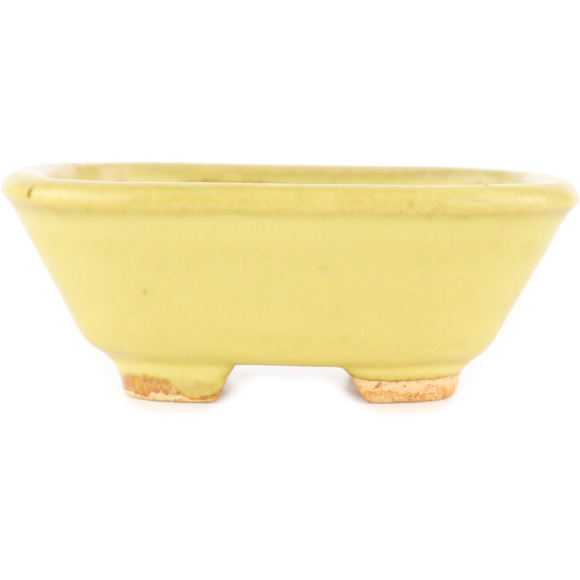Square yellow bonsai pot by Hattori - 104 x 103 x 40 mm