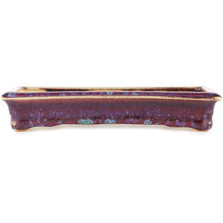 Horie Biko 堀江美功 (Fukushima) Maceta rectangular multicolor para bonsái de 152 mm de color rojo de Biko, Tokoname, Japón
