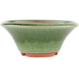  Eimei ( Yozan kiln) Pot à bonsaï rond vert de 130 mm par Eime Yozan, Tokoname, Japon