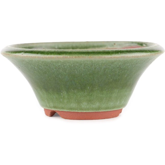 Round green bonsai pot by Eime Yozan - 130 x 130 x 55 mm