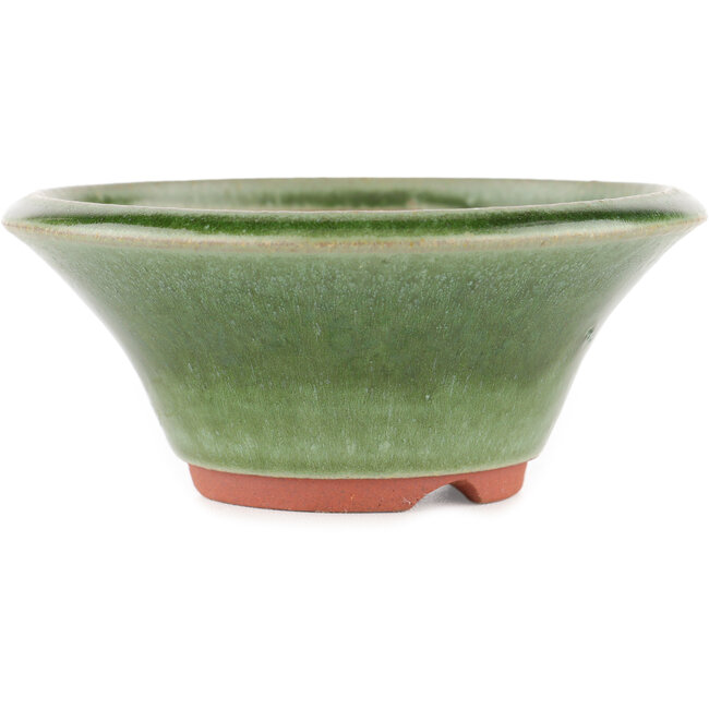 Round green bonsai pot by Eime Yozan - 130 x 130 x 55 mm