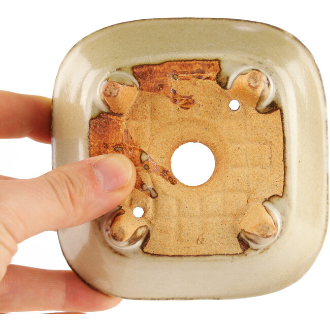 Square white bonsai pot by Hattori - 102 x 104 x 45 mm