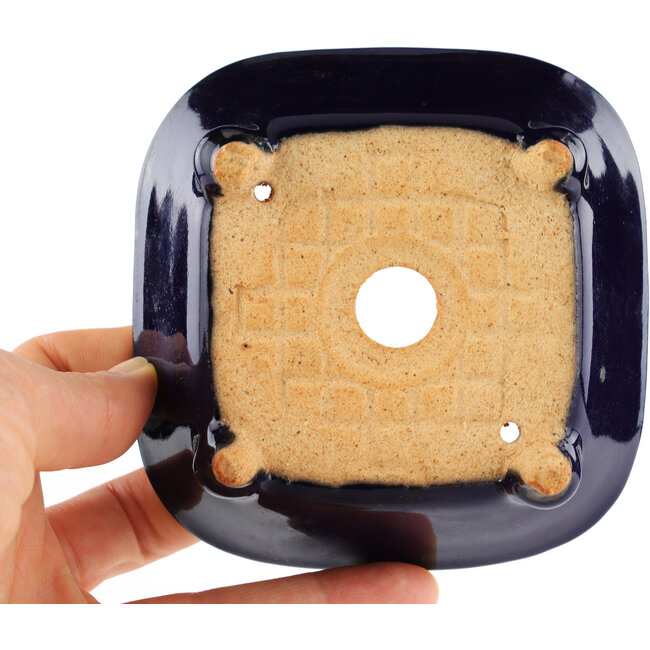 Pot à bonsaï carré bleu par Hattori - 104 x 103 x 40 mm