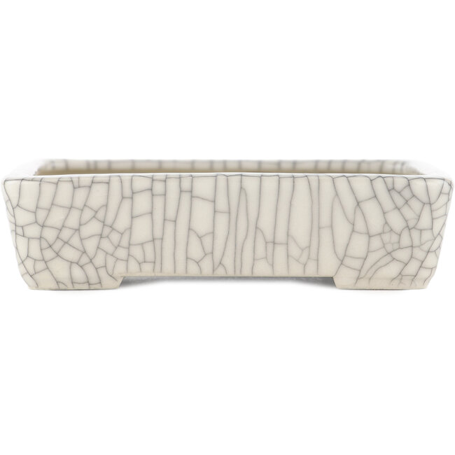Maceta rectangular para bonsái con efecto craquelado blanco de Seiko - 122 x 92 x 30 mm