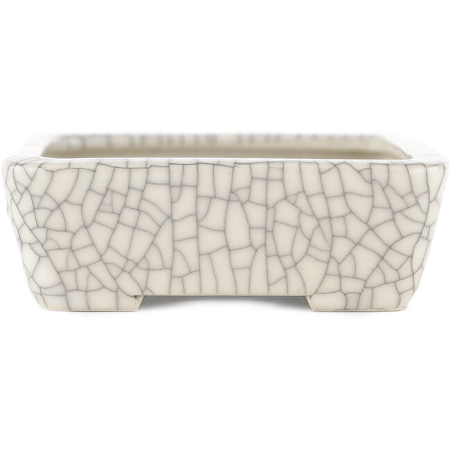 Pot à bonsaï rectangulaire blanc craquelé de Seiko - 122 x 92 x 30 mm