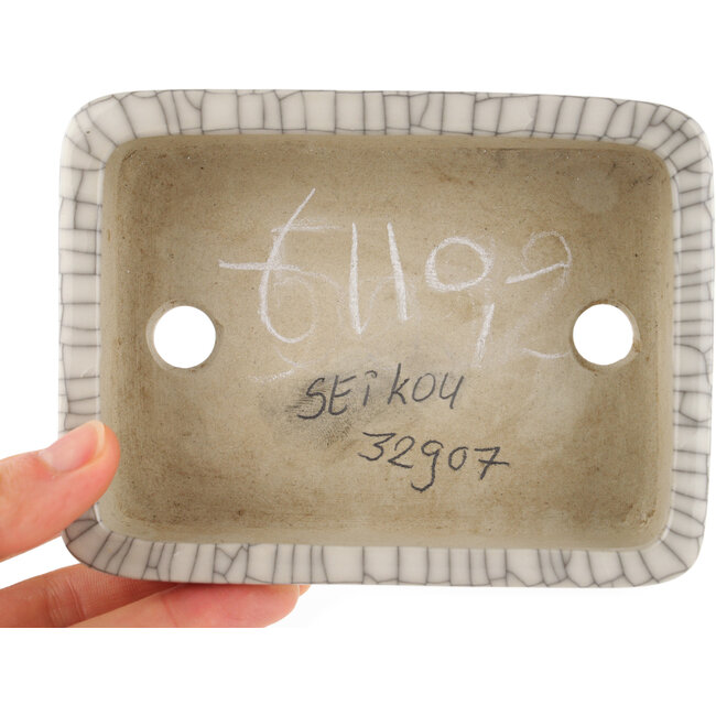 Maceta rectangular para bonsái con efecto craquelado blanco de Seiko - 122 x 92 x 30 mm