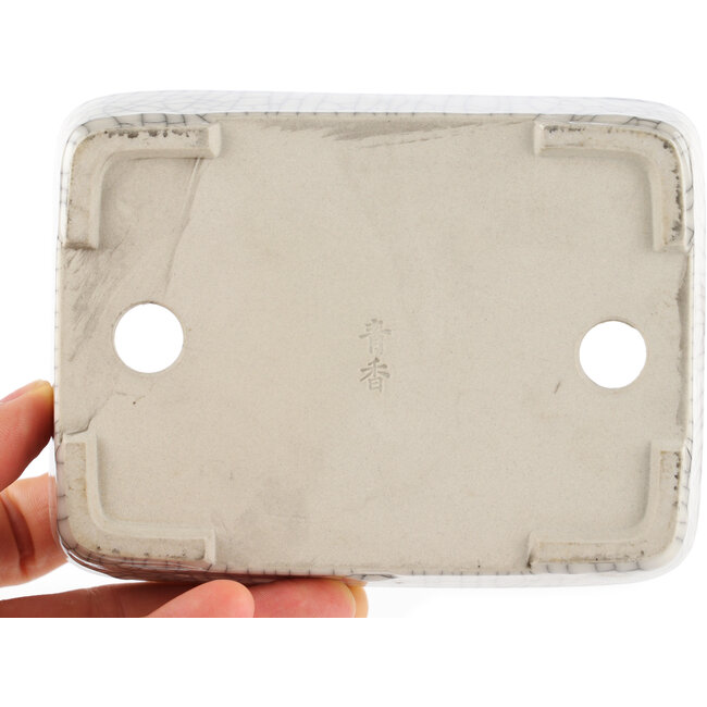 Rectangular white craquelé bonsai pot by Seiko - 122 x 92 x 30 mm