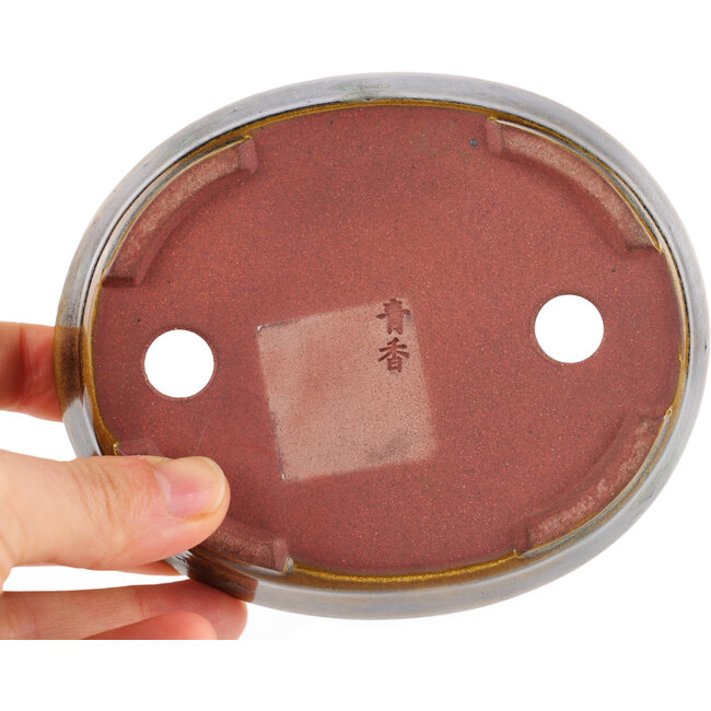 Oval green bonsai pot by Seiko - 118 x 98 x 26 mm