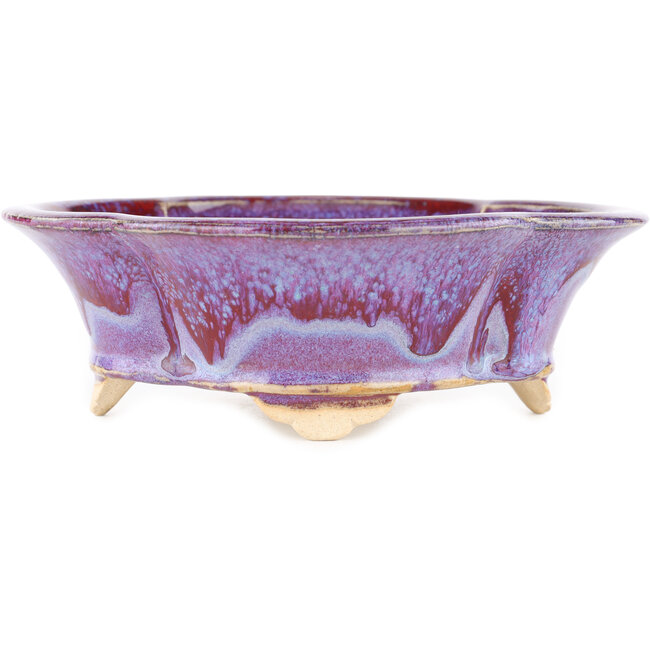Pot à bonsaï multicolore violet et bleu Mokko par Keiun Fukuda - 176 x 157 x 57 mm