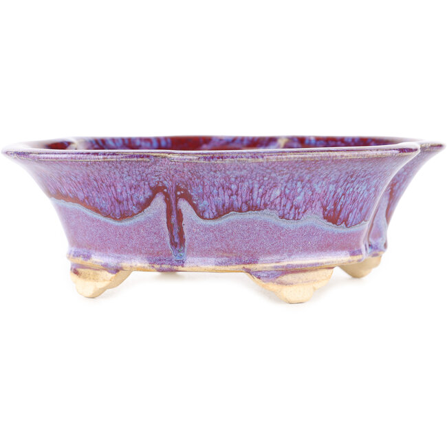 Pot à bonsaï multicolore violet et bleu Mokko par Keiun Fukuda - 176 x 157 x 57 mm