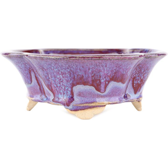 Pot à bonsaï multicolore violet et bleu Mokko par Keiun Fukuda - 176 x 157 x 57 mm