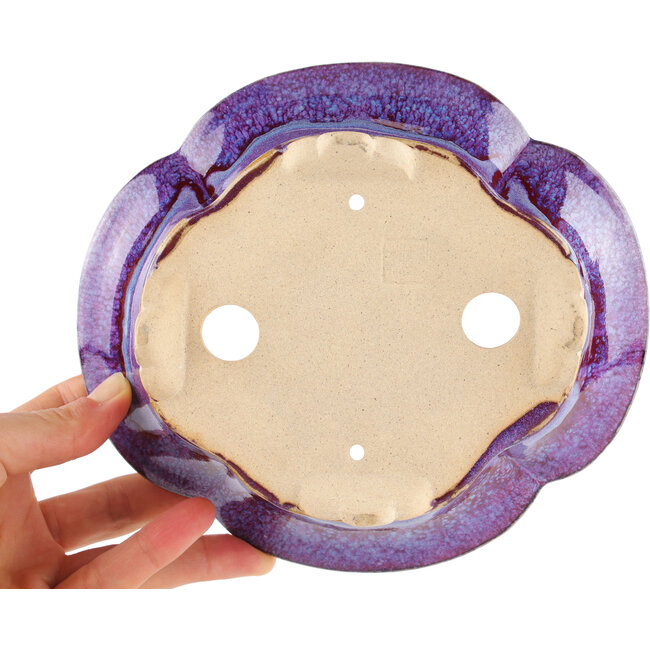 Pot à bonsaï multicolore violet et bleu Mokko par Keiun Fukuda - 176 x 157 x 57 mm