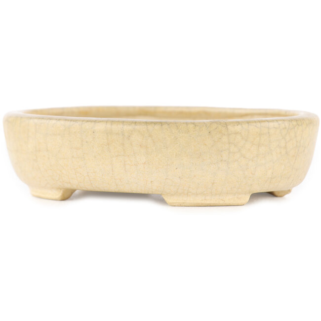 Runder cremefarbener Craquelé-Bonsaitopf von Ikkou - 101 x 79 x 26 mm