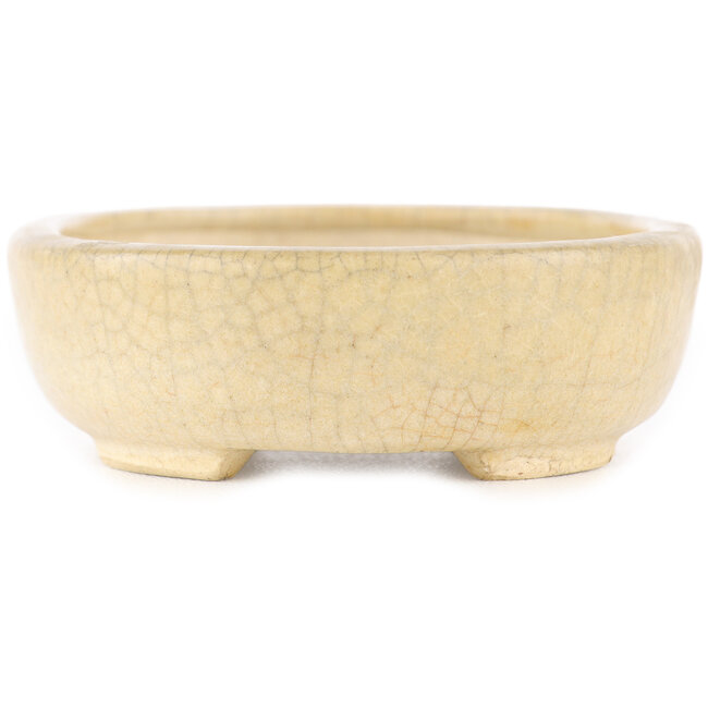 Round off-white craquelé bonsai pot by Ikkou - 101 x 79 x 26 mm