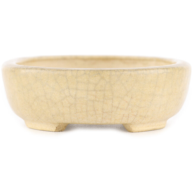 Round off-white craquelé bonsai pot by Ikkou - 101 x 79 x 26 mm