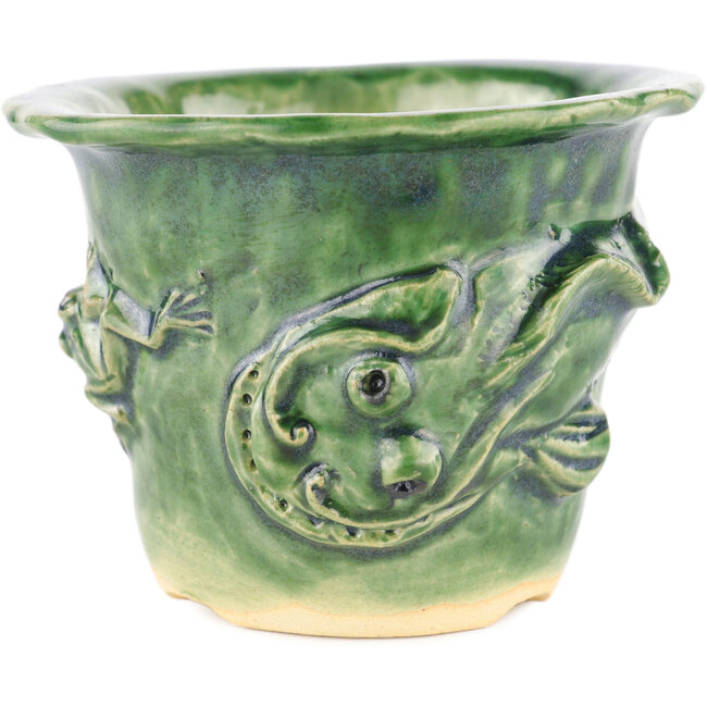 Vaso bonsai rotondo verde di Masashi Furumoto - 115 x 115 x 92 mm