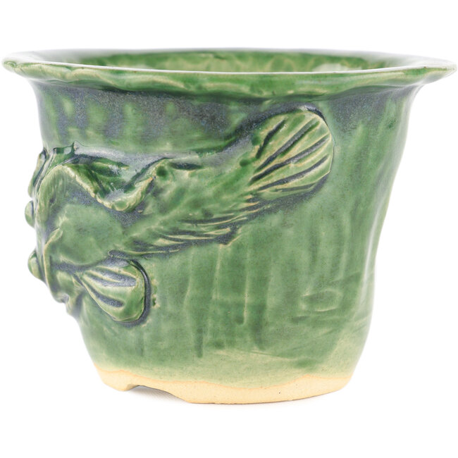 Ronde groene bonsaipot van Masashi Furumoto - 115 x 115 x 92 mm