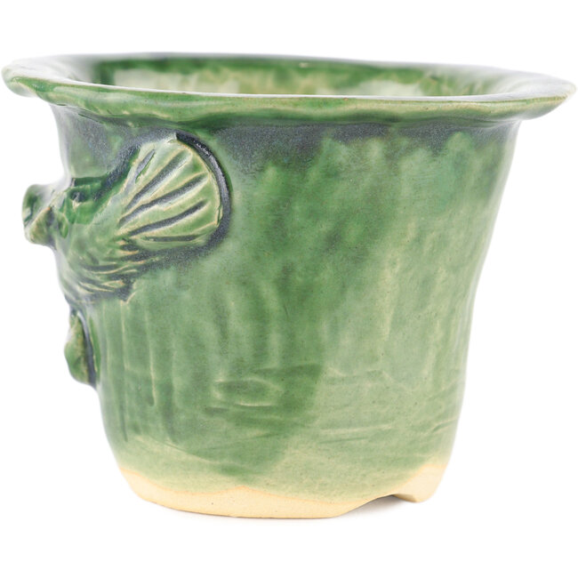 Ronde groene bonsaipot van Masashi Furumoto - 115 x 115 x 92 mm