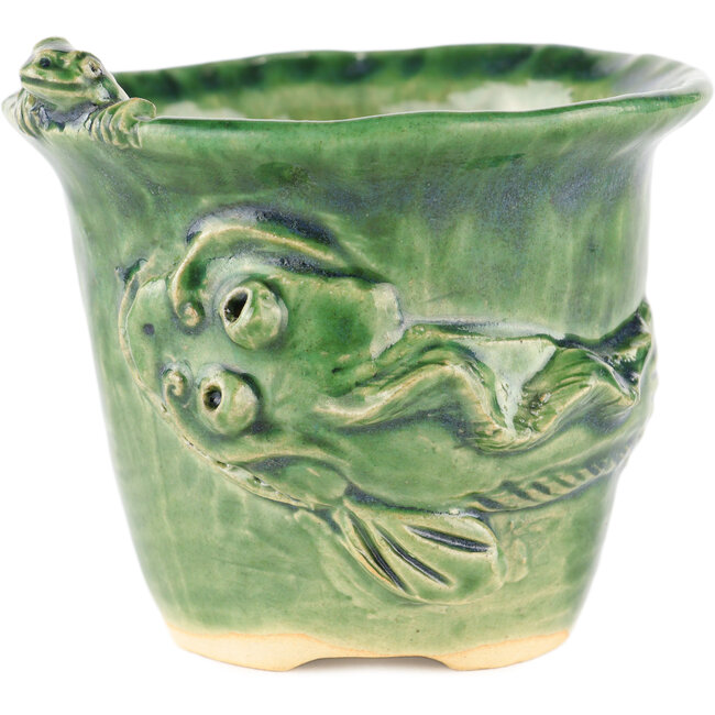Vaso bonsai rotondo verde di Masashi Furumoto - 107 x 107 x 89 mm