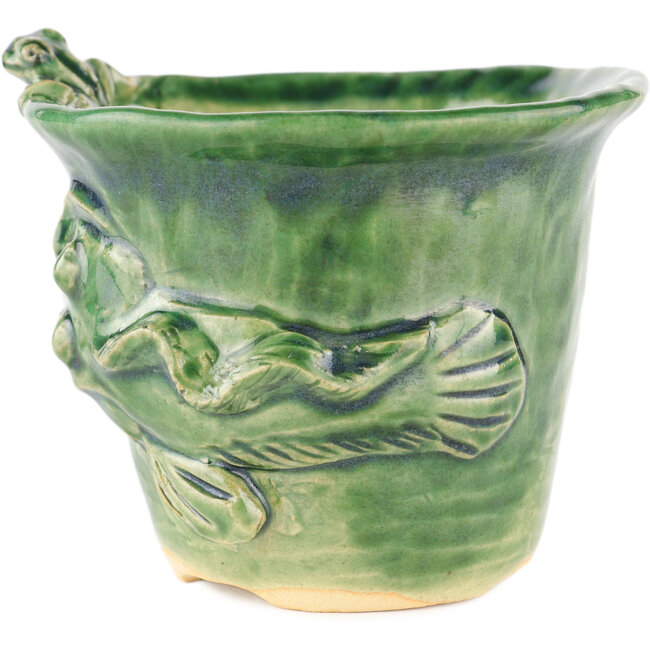 Vaso bonsai rotondo verde di Masashi Furumoto - 107 x 107 x 89 mm