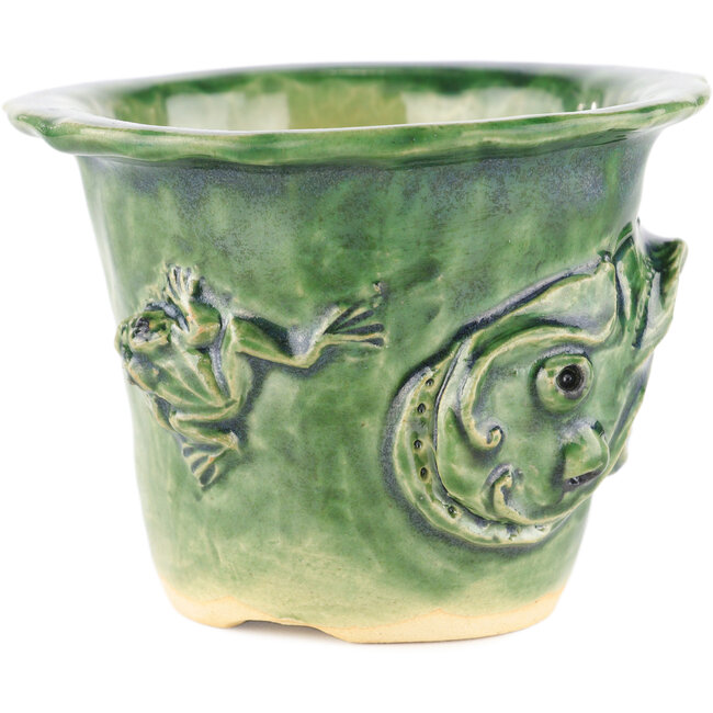 Maceta redonda verde para bonsái de Masashi Furumoto - 115 x 115 x 92 mm