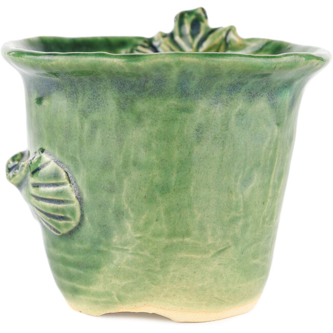 Round green bonsai pot by Masashi Furumoto - 107 x 107 x 89 mm