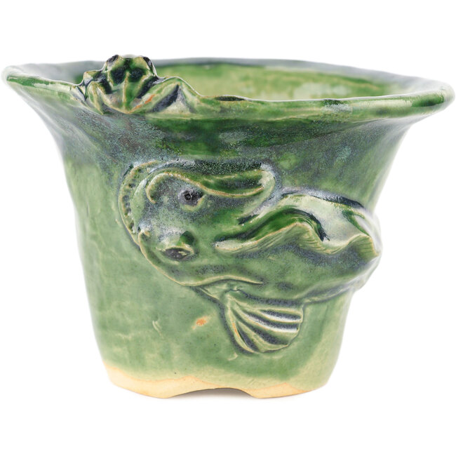 Vaso bonsai rotondo verde di Masashi Furumoto - 125 x 125 x 86 mm