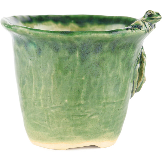 Maceta redonda verde para bonsái de Masashi Furumoto - 107 x 107 x 89 mm