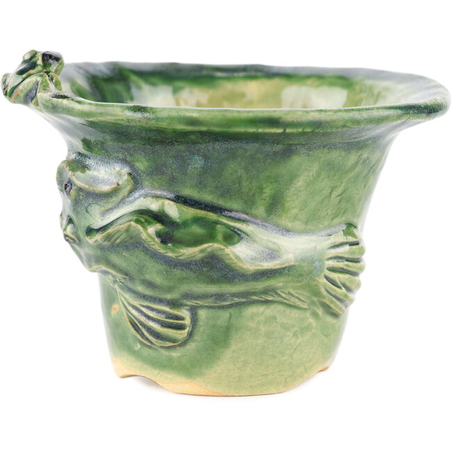 Round green bonsai pot by Masashi Furumoto - 125 x 125 x 86 mm