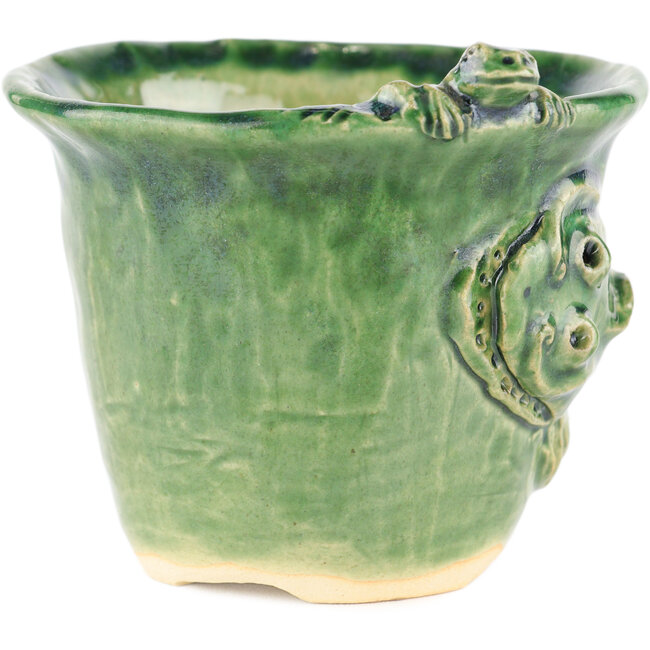 Pot à bonsaï rond vert de Masashi Furumoto - 107 x 107 x 89 mm