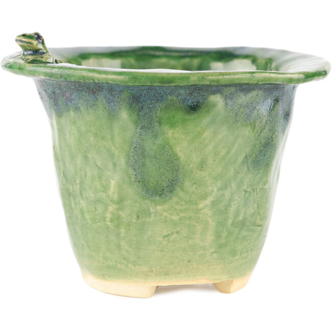 Round green bonsai pot by Masashi Furumoto - 122 x 122 x 92 mm