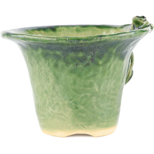 Round green bonsai pot by Masashi Furumoto - 125 x 125 x 86 mm