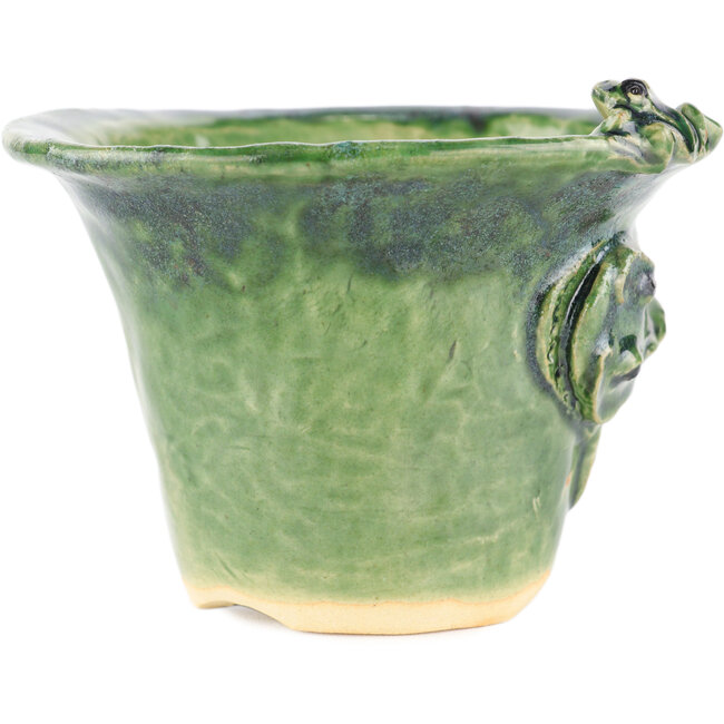 Round green bonsai pot by Masashi Furumoto - 125 x 125 x 86 mm